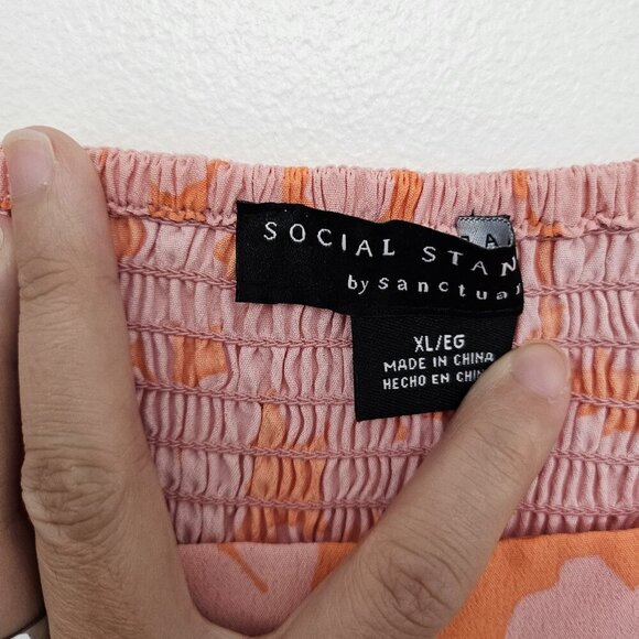 Social Standard Pink / Orange Sundress Smocked Back Maxi Dress size XL - Picture 3 of 7